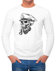 Herren Long-Sleeve Captain Skull Beard Kapitän Totenkopf Bard Sailor Schädel Langarm-Shirt Neverless®