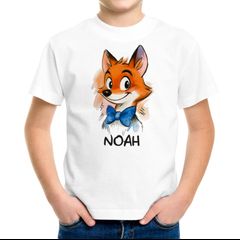 Kinder Jungen T-Shirt mit Name personalisiert Fuch Desiign Comicstil Printshirt Wunschname SpecialMe®