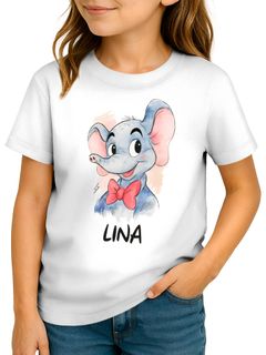 Kinder Mädchen T-Shirt mit Name personalisiert Elefant Tiermotiv Comicstyle Geschenk Kinder Geburtstag Weihnachten SpecialMe®