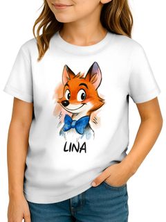 Kinder Mädchen T-Shirt mit Name personalisiert Comic-Fuchs Printshirt Kindermode Mädchengeschenke SpecialMe®