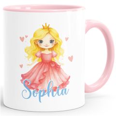 Kindertasse Namenstasse aus Keramik Prinzessin Aquarell Illustration Geschenk für Mädchen personalisiert Wunschname SpecialMe®