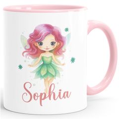 Kindertasse Namenstasse aus Keramik Fee Elfe Aquarell Illustration Geschenk für Mädchen personalisiert Wunschname SpecialMe®