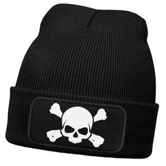 Herren Beanie mit Patch Skull Strickmütze Totenkopf Aufdruck Lustig Mütze Männer Moonworks®