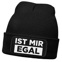 Herren Beanie mit Patch Strickmütze mit Spruch Ist mir egal Statement Aufdruck Lustig Mütze Männer Moonworks®