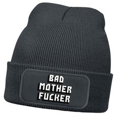 Herren Beanie mit Patch Strickmütze mit  Design Spruch Bad Motherfucker Mütze Männergeschenke Lustig Moonworks®