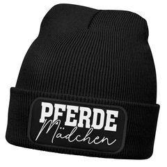 Damen Beanie mit Patch Strickmütze mit Spruch Pferdemädchen Aufdruck Lustig Damenmütze Geschenk Reiterin Moonworks®