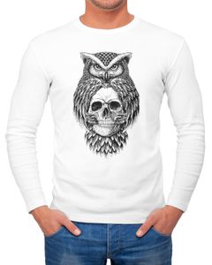 Herren Long-Sleeve Eule Totenkopf Owl Skull Schädel Langarm-Shirt Neverless®