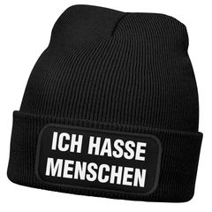 Herren Beanie mit Patch Strickmütze Spruch Sarkasmus Statement Ich hasse Menschen Aufdruck Lustig Mütze Männer Moonworks®
