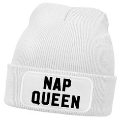 Damen Beanie mit Patch Spruch Nap Queen Statement Strickmütze Aufdruck Lustig Damenmütze Moonworks®