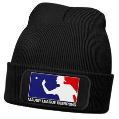 Herren Beanie mit Patch Strickmütze Spruch Major League Beerpong Design Aufdruck Lustig Mütze Männer Moonworks®