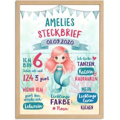 Poster für Mädchen Steckbrief Meerjungfrau personalisiert | Kinderposter mit Namen | Geschenk zum Geburtstag | Wanddeko Kinderzimmer SpecialMe®
