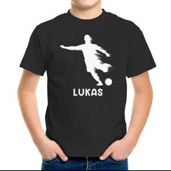 Kinder T-Shirt Jungen personalisiert Wunschname Fußballer Aufdruck Sportshirt Geschenk für Jungen Moonworks®