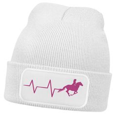 Damen Beanie mit Patch Strickmütze Aufdruck Pferd Herzschlag Design Reiterin Geschenk Pferdefreundin Damenmütze Moonworks®