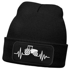 Herren Beanie mit Patch Strickmütze Traktor Herzschlag Aufdruck Landwirt Geschenk Bauer Mütze Männer Moonworks®