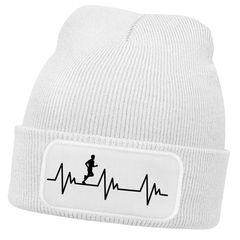 Herren Beanie mit Patch Strickmütze Aufdruck Herzschlag Joggen Sport Outdoor Fashion Lustig Mütze Männer Moonworks®