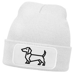 Damen Beanie mit Patch Strickmütze Aufdruck Dackel Polygon Hund Geschenk Tierfreunde Lustig Damenmütze Moonworks®