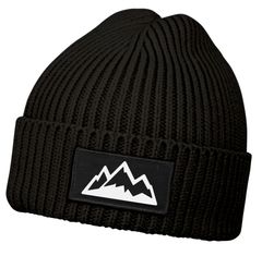 Herren Beanie Wintermütze mit Patch Mountain Badge Aufdruck Print Strickmütze Rippstrick Outdoor Fashion Neverless®