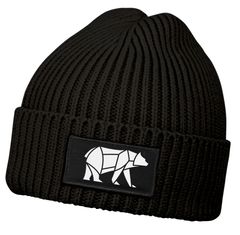 Herren Beanie Wintermütze mit Patch Bär Lineart Polygon Natur Aufdruck Print Strickmütze Rippstrick Outdoor Fashion Neverless®