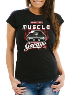Damen T-Shirt American Muscle Car Vintage Shirt Retro Auto Slim Fit Neverless®