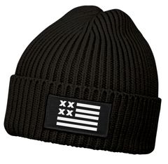 Herren Beanie Wintermütze mit Patch Amerika Flagge Aufdruck Print Strickmütze Rippstrick Neverless®