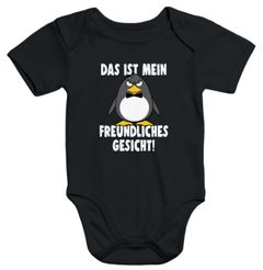 kurzarm Baby-Body mit Spruch Das ist mein freundliches Gesicht Pinguin Vogel Bio-Baumwolle Moonworks®