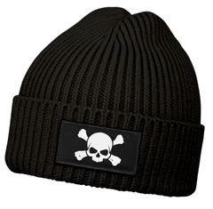 Herren Beanie Wintermütze mit Patch Skull Totenkopf Aufdruck Print Strickmütze Rippstrick Neverless®