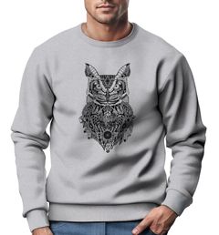 Sweatshirt Herren Eule Atzekenmuster Boho Bohamian Atzec Owl geometrisch Rundhals-Pullover Neverless®