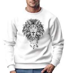 Sweatshirt Herren Aufdruck Löwe Boho Style Atzekenmuster Traumfänger Ethno-Print Rundhals-Pullover Neverless®