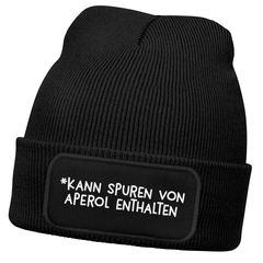 Damen Beanie Patch Strickmütze Wintermütze Spruch Lustig Kann Spuren von Spritz enthalten Geschenk Party Damenmütze Moonworks®