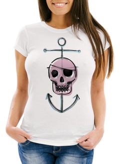 Damen T-Shirt Pirate Skull mit lustigem Totenkopf Piraten Motiv Slim Fit Moonworks®