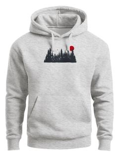 Hoodie Herren Print Red Sun Forest Kapuzensweatshirt mit Waldmotiv und roter Sonne Outdoor Streetwear Neverless®