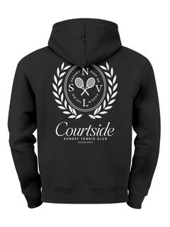 Herren Hoodie Courtside Tennis Club | Kapuzensweatshirt mit Tennis-Motiv und Rückendruck | Sportlicher Look Streetwear Neverless®