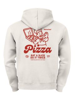 Herren Hoodie Backprint Pizza Eat a Slice | Kapuzensweatshirt mit Fun Food Print Streetwear Style Neverless®