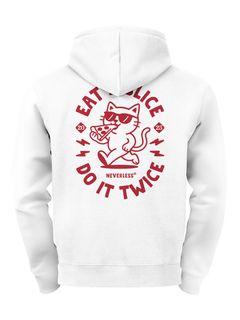 Herren Hoodie Backprint Eat Pizza Cat | Lustiger Kapuzenpullover Katze Pizza Fun Fashion Streetwear Neverless®