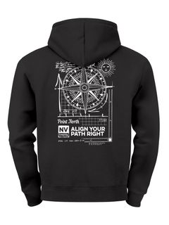 Herren Hoodie Kompass Motiv Backprint | Neverless Point North Kapuzenpullover mit Schriftzug Align Your Path Right Neverless®
