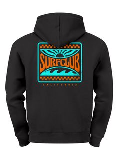 Herren Hoodie Backprint Surfclub California | Surf Design Kapuzensweatshirt mit Retro Grafik Beachwear Style Neverless®