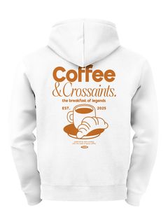 Herren Hoodie Backprint Coffee & Croissants | Frühstücks-Motiv  Kapuzensweatshirt mit Print Schriftzug the breakfast of legends Neverless®