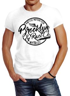 Herren T-Shirt Brooklyn Race Motorcycle Vintage Watercolor Slim Fit Neverless®