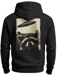 Hoodie Backprint Herren UFO Waschbärr Alien Print Rückenaufdruck Kapuzen-Pullover Männer Fashion Streetstyle Neverless®