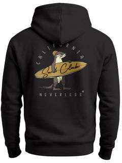 Herren Hoodie Backprint California Surfing Print Otter mit Surfboard Grafik Kapuzen-Pullover Männer Fashion Streetstyle Neverless®
