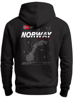 Hoodie Backprint Herren Norwegen Flagge Schriftzug Norway Explorer Rückenaufdruck Fashion Streetstyle Neverless®