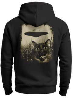 Hoodie Backprint Herren UFO Katze Alien Rückenaufdruck Motiv Kapuzen-Pullover Männer Fashion Streetstyle Neverless®