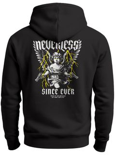 Hoodie Backprint Herren Engel Tattoo Style Schrift Aufdruck Rückenaufdruck Kapuzen-Pullover Männer Fashion Neverless®