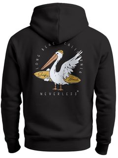 Hoodie Backprint Pelikan Print Surfer Surfboard Rückenaufdruck Kapuzen-Pullover Männer Fashion Streetstyle Neverless®