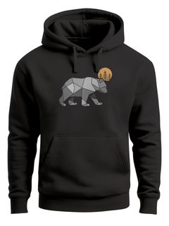 Hoodie Herren Polygon Bär Mond Outdoor Wandern Natur Print Aufdruck Fashion Streetstyle Neverless®