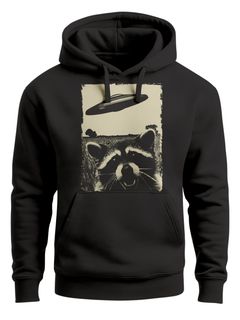 Hoodie Herren Print UFO Waschbär Racoon Aliens Fotodruck Kapuzenpulli  Frontprint Fashion Streetstyle Neverless®