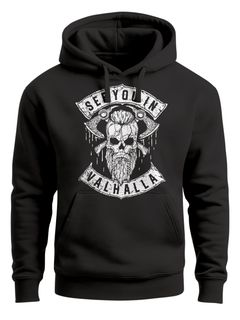 Hoodie Herren See You in Valhalla Wikinger Totenkopf Skull Print Kapuzen-Pullover Männer Fashion Streetstyle Neverless®