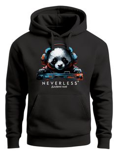 Hoodie Herren Print Panda Bär Aufdruck Musik Techo Print Fashion Streetstyle Neverless®