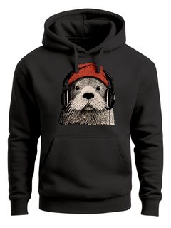 Hoodie Herren Otter Print Comic Illustration Kunstdruck Kapuzen-Pullover Männer Fashion Streetstyle Neverless®