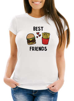 Damen T-Shirt Best Friends Burger Pommes Slim Fit Moonworks®